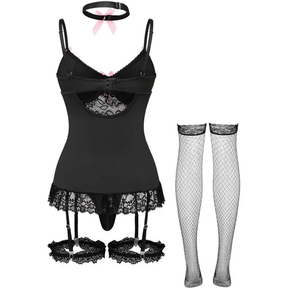 Sexy Floral Lace Garter Belt Babydoll Corset Push Up Black #2 Lingerie Set 